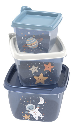 Kit 3 Potes Bebe Infantil Conect Papinha Lanche Astronauta