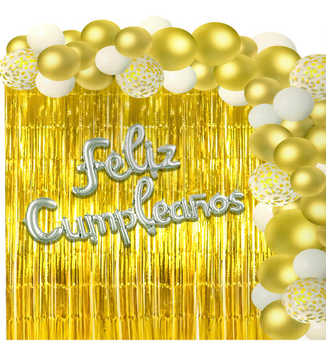 Set Cortina Banderines Letras Globos Feliz Cumpleaños Decora