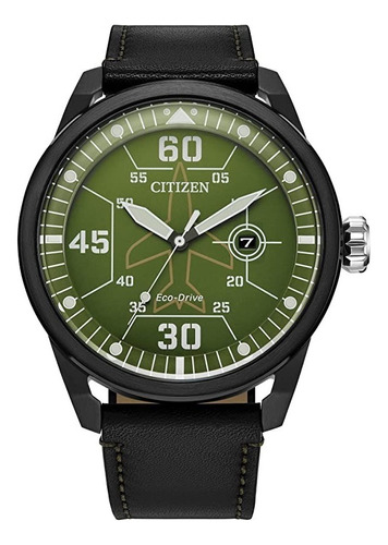 Reloj Citizen Avion Aw1735-03x Original Caballero Color De La Correa Negro Color Del Bisel Negro Color Del Fondo Verde