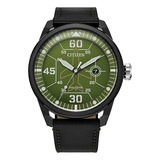 Reloj Citizen Avion Aw1735-03x Original Caballero Color De La Correa Negro Color Del Bisel Negro Color Del Fondo Verde