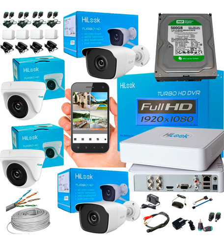 Kit Hikvision Hilook Dvr 1080 4ch + 4 Cámaras 1080p+accesor