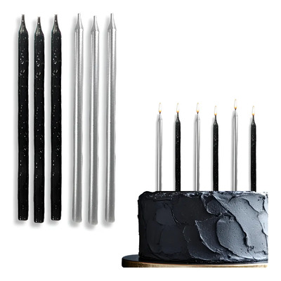 Pack 6 Velas Para Pastel - 3 Negras 3 Plateadas Cumpleaños | Meses sin interés