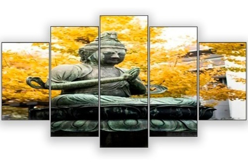 Quadro Decorativo Estatua Sobre Buda 115x60 5 Peças N05s