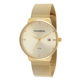 Relógio Dourado Feminino Mondaine 32349lpmvde1 Fundo Dourado