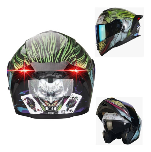 Casco Abatible Kov Joker Guasón Moto Dc Comics Led + Lentes