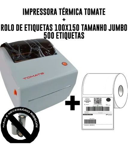 Kit Impressora Térmica + Rolo 100x150 Jumbo C/ 500 Etiquetas