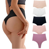 5pk Tanga De Una Pieza Sin Costuras Cintura Alta Para Mujer