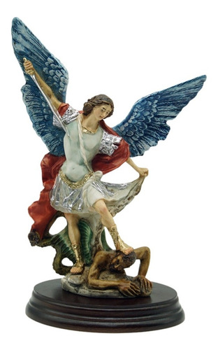 Estatua San Miguel Arcangel Angel Imagen Base Madera Italy