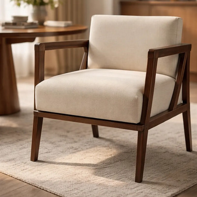 Silla Decorativa Savi Moderna Madera Tapiz Sillón Ocasional Solid Nogal Beige