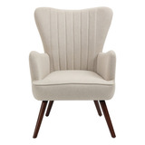 Sillón Beige De Tela Moderna Silla Con Patas De Madera