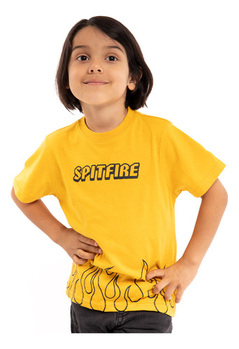 Polera Infantil Spitfire 360° Con Llamas Amarilla