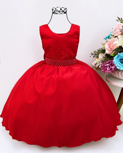 Vestido Infantil Vermelho De Festa Juvenil Luxo 4 Ao 16 Ano