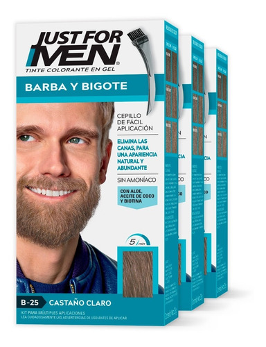 Tinte Just For Men Barba Y Bigote Castaño Claro 3-pack 