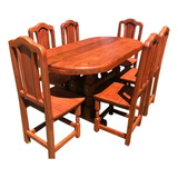 Juego De Comedor Oval De Algarrobo Con 6 Sillas Tablero