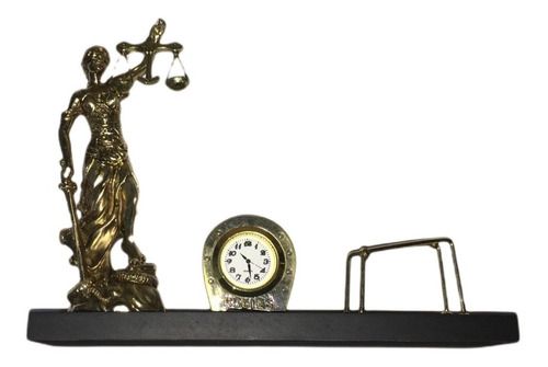 Tarjetero De La Justicia C/reloj Baño Bronce - Base Madera 