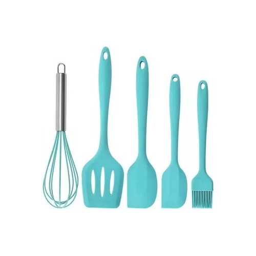 Kit Utensílios De Silicone E Inox Cozinha Conjunto 5 Peças