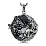 Collar Dije Acero Medallon 3cms Yin Y Yang Dragon Y Tigre 