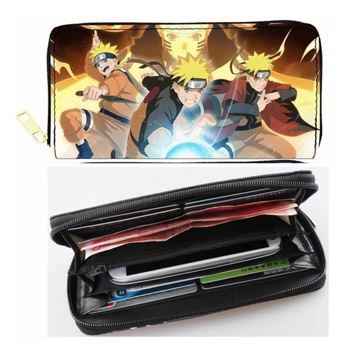 Naruto: Cartera Metálica De Gran Capacidad Con Cremallera