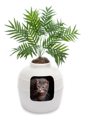 Caja De Arena Oculta Para Gatos Con Plantas Artificiales