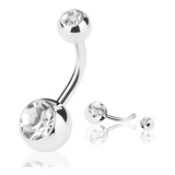 Piercing Umbigo Aço Cirúrgico 316l Com 2 Zircônias Cristal