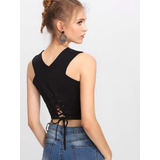 Croptop Negro Espalda Cruzada Con Lazo Shein