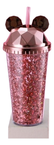 Vaso Acrilico Glitter C/tapa Y Sorbete Mickey Brillos