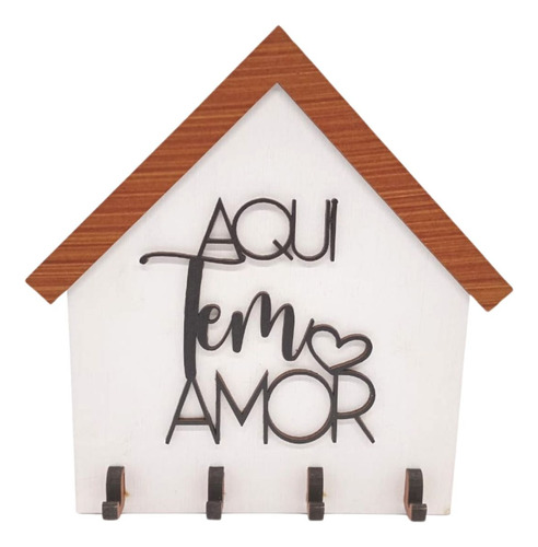 Porta Chaves Suporte Parede - Aqui Tem Amor  20x19,5 Em Mdf