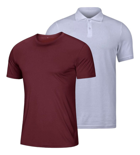 Kit 1 Camiseta Basica Gola Careca E 1 Camisa Polo Masculina