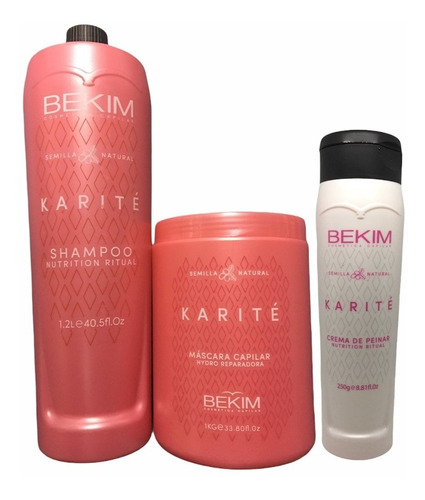 Kit Bekim Karité Máscara 1k+shampoo 1.2l+crema De Peinar 250