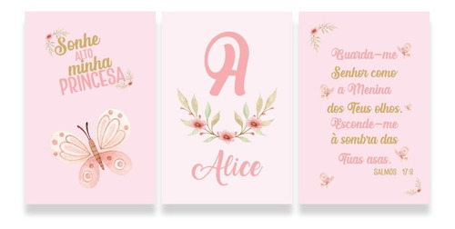 Kit 3 Placas Quadros Decorativos Menina Bebê Borboletas 01