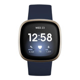 Smartwatch Fitbit Versa 3 1.58  Caja De  Aluminio Anodizado  Soft Gold Aluminum, Malla  Midnight De  Elastómero Y Aluminio Anodizado Fb511