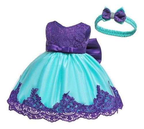 Conjunto De Vestido Para Niñas + Diadema Con Lazo De Encaje