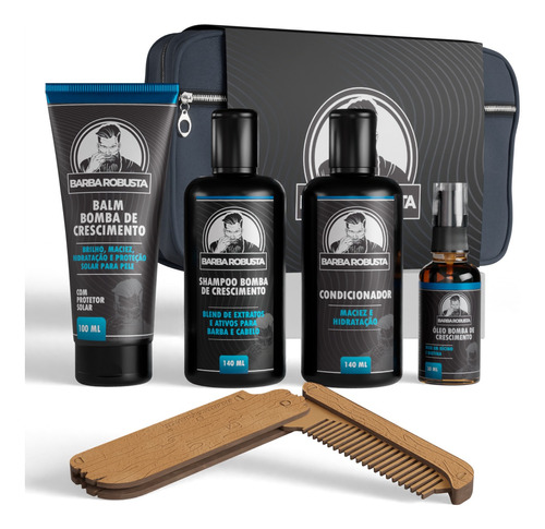 Kit Barba Shampoo Condicionador Balm Óleo Pente Necessaire