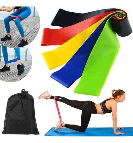 Kit 5 Faixas Elásticas Band Exercícios P/ Pilates Fisio Yoga