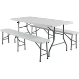 Mesa 152cm Plegable + 2 Bancos Plegables 152cm