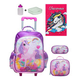 Kit Mochila Infantil Rodinha Unicornio