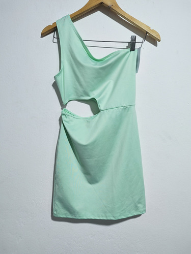 Vestido Corto Con Aberturas De Modal Color Verde Agua
