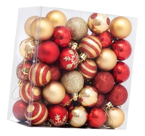 50 Pequeños Orbes Navideños Rojos De 4 Cm, Bolas