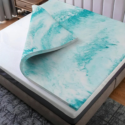 Cubre Colchon Individual - Colchoneta Cloud Memory Foam Con Gel Refrescante - Soporte Ergonómico - Color Agua Diseño De La Tela Marmoleado | Meses sin interés