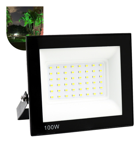 Refletor Led 100w Holofote Bivolt Prova Dágua Ip66 Luz Verde