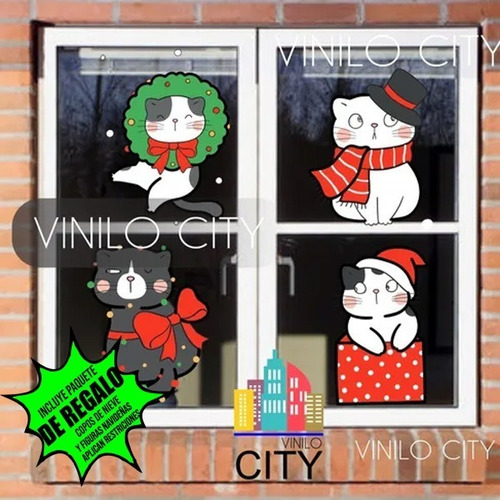 Vinil Decorativo Navidad Gatitos Navideños Para Ventanas