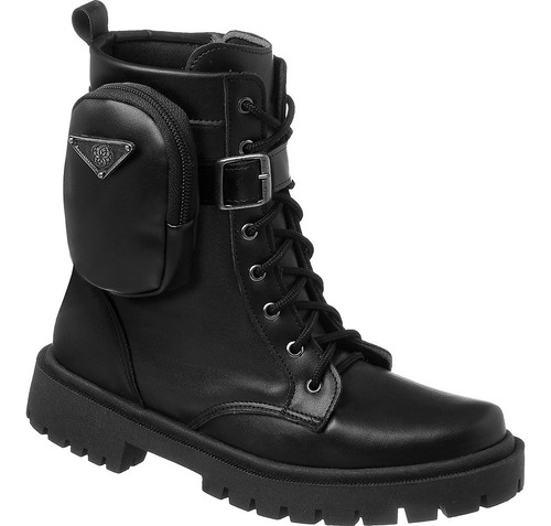 Bota Coturno Feminino Com Zíper E Bolsa Blogueira Ref 14120