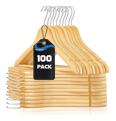 Pack 100 Perchas De Madera Lustradas Adultos Calidad Premium Por Mayor