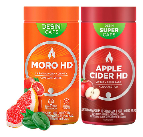 Combo Desinchá Apple Cider Hd + Laranja Moro Hd -60 Cápsulas