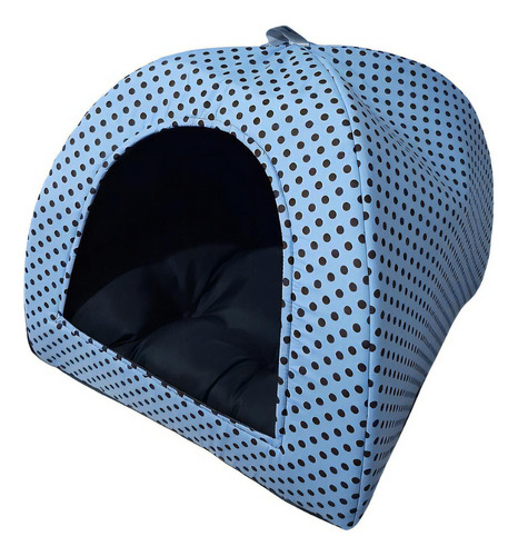 Cama Pet 2x1 Casinha Cabana Toca Iglu Cães Gato Almofada G Cor Poá Azul