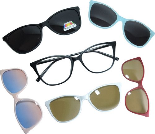  Óculos Grau Sol Polarizado Feminino Troca Lente Clipon 6x1