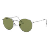 Anteojos De Sol Ray-ban Round Metal Legend Standard Con Marco De Metal Color Polished Silver, Lente Light Green De Cristal Clásica, Varilla Polished Silver De Metal - Rb3447