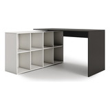 Mesa Home Office 8 Nichos Damasco Cor Grafite Intenso Com Branco