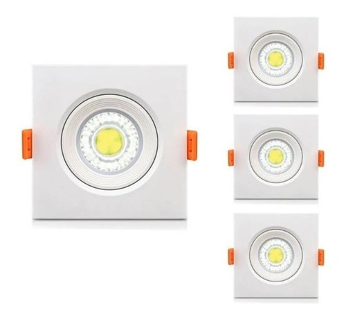 Kit 10 Spot Led Embutir 7w Quadrado Branco Quente Forte 0870