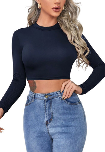 Cropped Feminino Manga Longa Moda Instagram Inverno Até Gg 